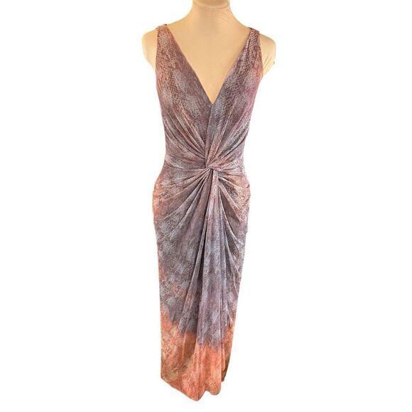 Vtg Tadashi Shoji SZ 8 Front Knot Snakeskin Dress Gown Party Evening Ethereal - Picture 1 of 10